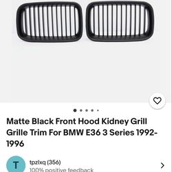 Matte Black Front Hood Kidney Grill Grille Trim For BMW E36 3 Series 1992-1996