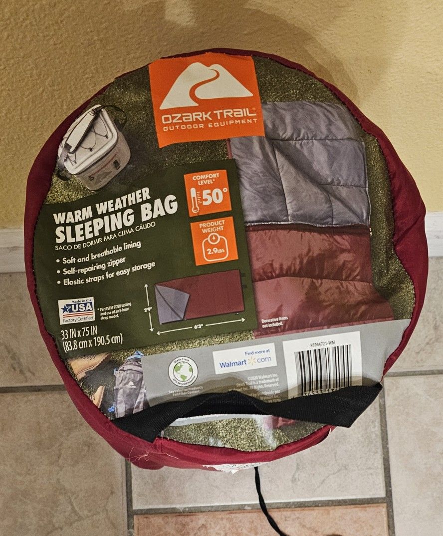 Ozark Trail 50 F Warm Weather Rectangular Sleeping Bag (Brand New)