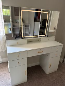 Vanity with Lighted Mirror - Makeup Vanity Desk with 7 Drawers