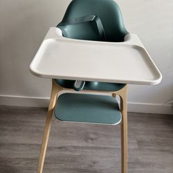 Tray to Bring Baby to Table/Patent-Pending Harness/Dual-Position, 180-Degree Rotating Footrest/Emrick (Green/Rubberwood)