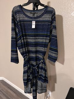 Lane Bryant Striped Blue Long Top w/belt