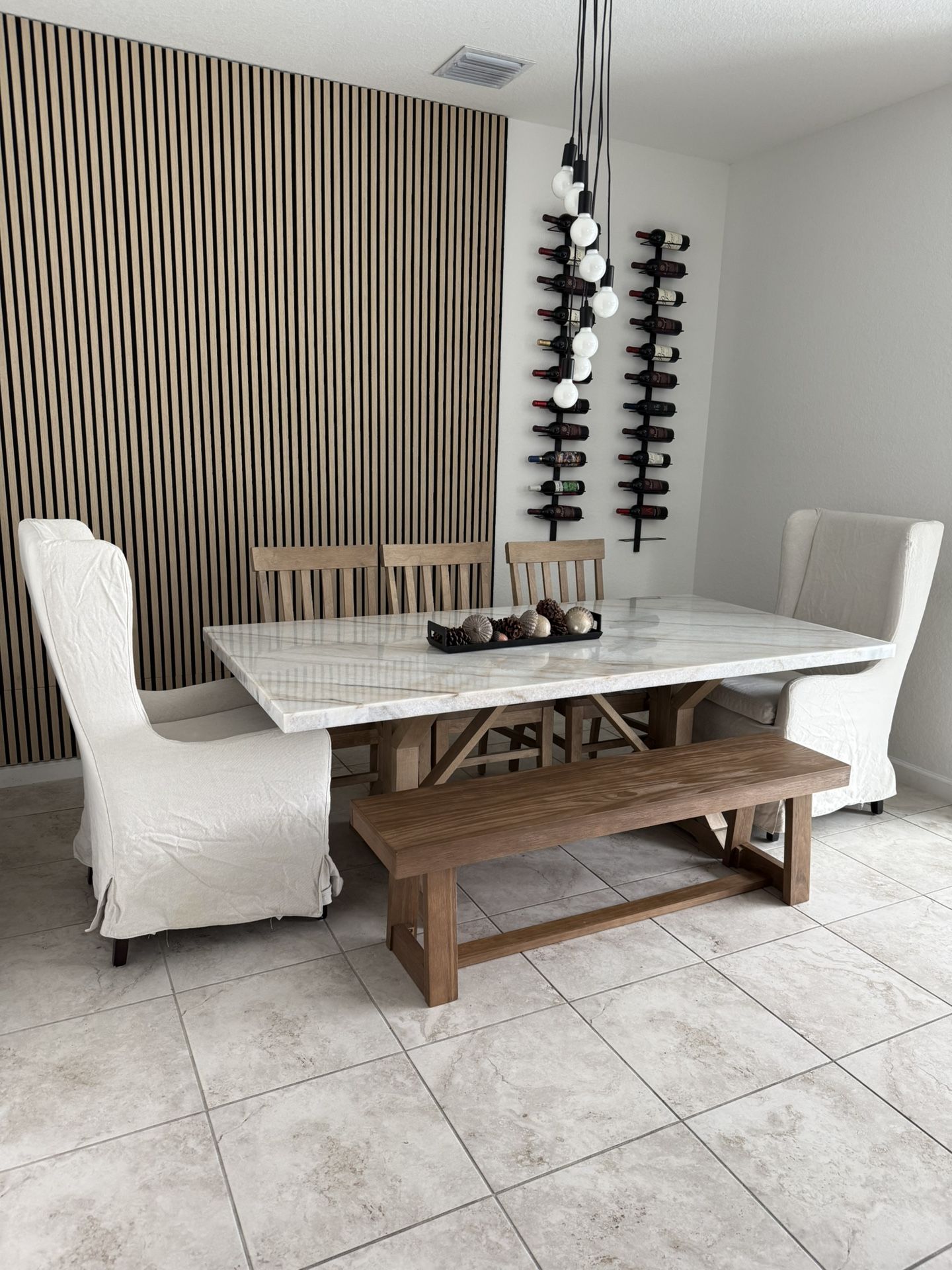 Elegant Wingback Dining Chairs - Set of 2, Light Cream Slipcovers
