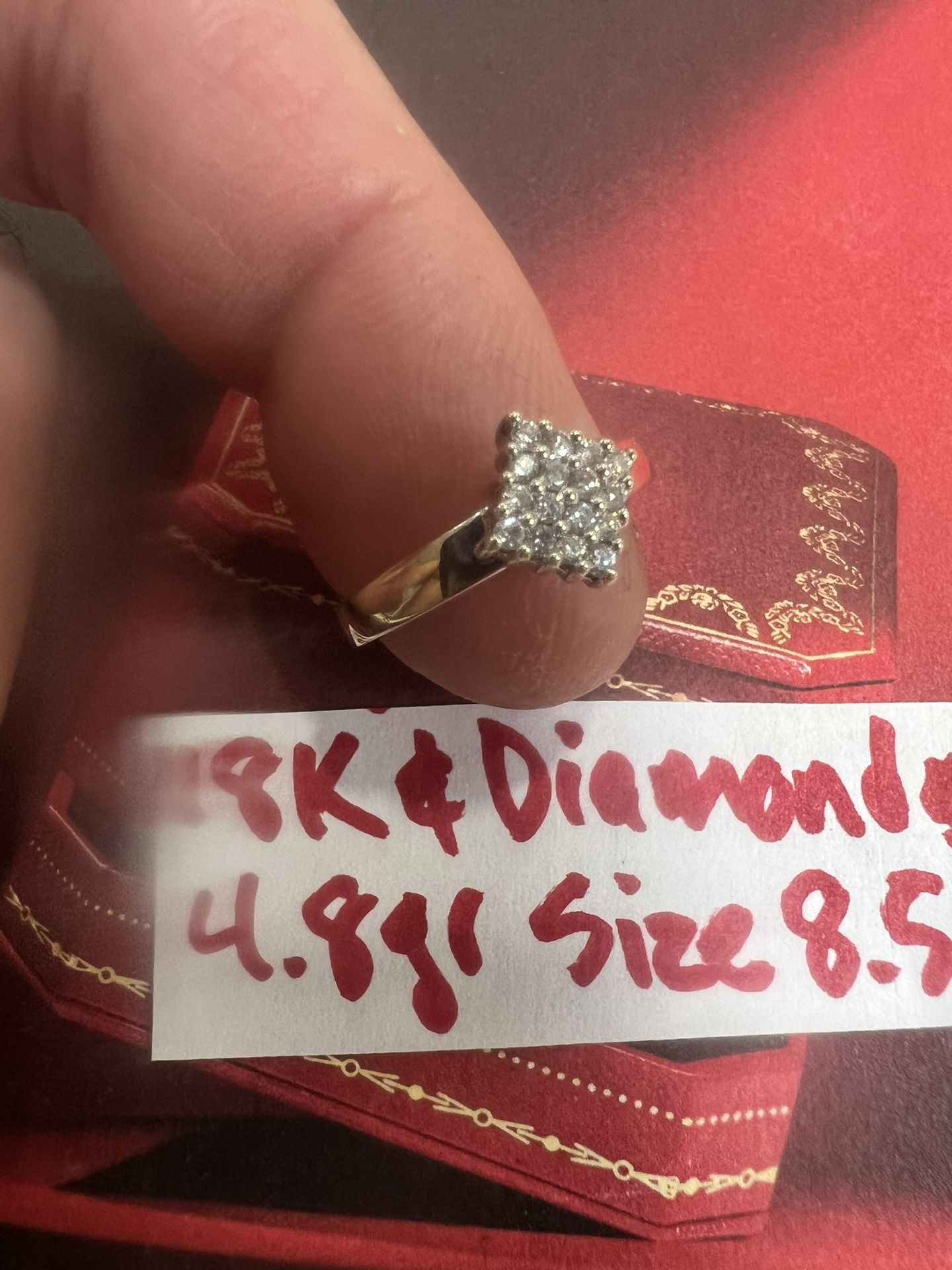 18K Solid White Gold Diamonds π Wedding Ring 4.8Gr Size 8.5
