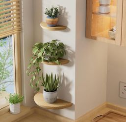 3 boho floating Shelves for Wall, 3 Pack Hidden Bracket Mount, Wood, shelves ONLY accessories included