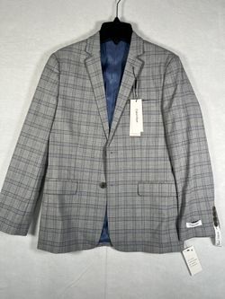 New Calvin Klein boys 16 suit coat plaid gray blue
