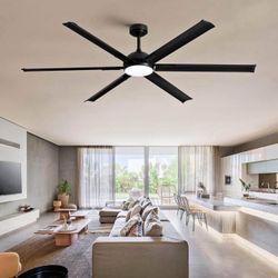 72 Inch Large Ceiling Fan with 6 Aluminum Blades, 6-Speed, 3-CCT, Turbo DC Motor, Remote Black Ceili