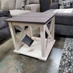 NEW SQUARE END TABLE  WHITE/GRAY COLOR || SKU#ASHT287-2TC