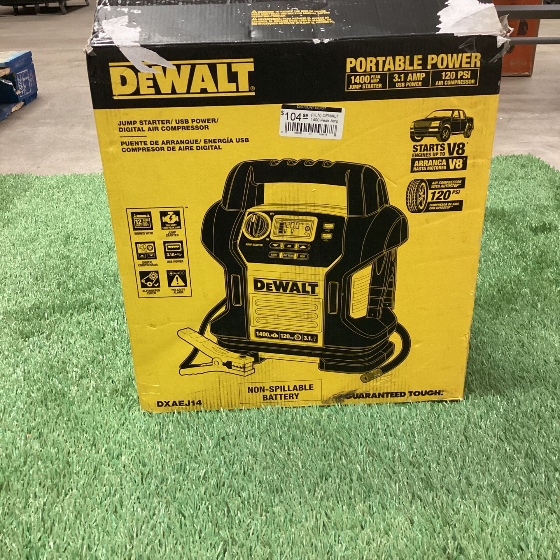 DEWALT 1400 Peak Amp Portable Car Jump Starter with Digital Compressor