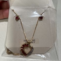 Sterling Silver Garnet Heart Necklace And Earrings 