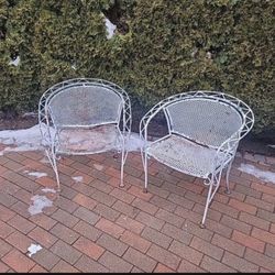 2 Beautiful Heavy Wrought Iron Vintage Barrel Chairs