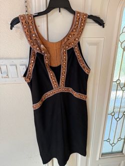 Black Mini Dress with Embroidered Trim Size M