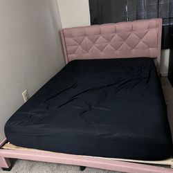 Queen Size Storage Bed Linen Upholstered Platform Bed With Two Drawers - Pink