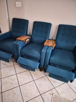 Sofa Chairs 3 Reclining Chairs with wooden trays,  1 Futon Sofa Convertible bed