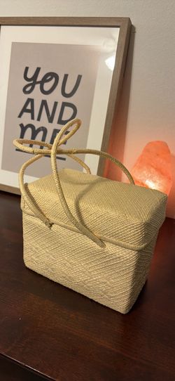 Vintage 1970s Hawaiian Handwoven Lauhala Lined Tote Bag Box Purse RARE