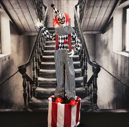Haunted Hill Farm 5.9 ft. Talking Clown on a Stage Animatronic