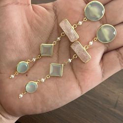 Real Gemstones Earrings In Gold Plated 