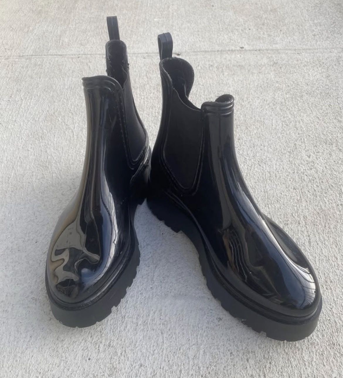 Chunky Wide Fit Black Rain Boots - Size 7