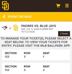 Padres vs Blur Jays July 11th
