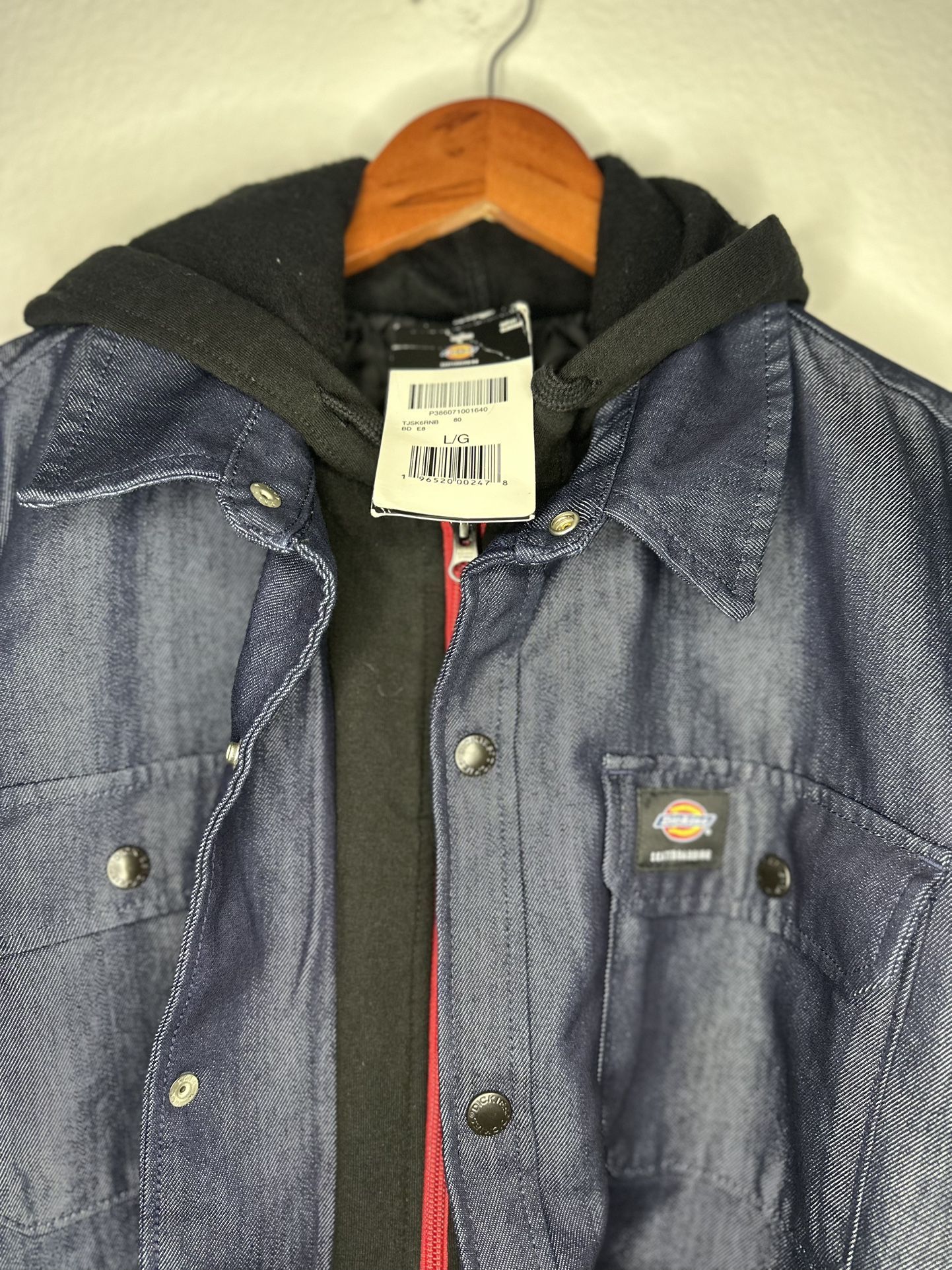 Dickies Skateboarding Denim Hooded Shirt Jacket Size Large NWT