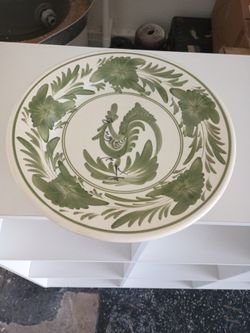 IK 11 1/8” Hand Painted Greece dinner serving plate Green Flowers & Rooster