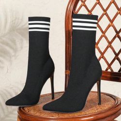 Sexy Black Elastic Stiletto 4.7" Pointed Toe High Heel Women Ankle Boots
