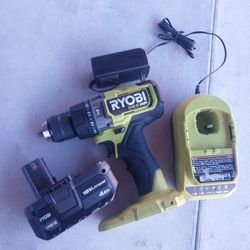 RYOBI HAMMER DRILL 18V LITHIUM HP BRUSHLESS WITH BATTERY AND CHARGER 