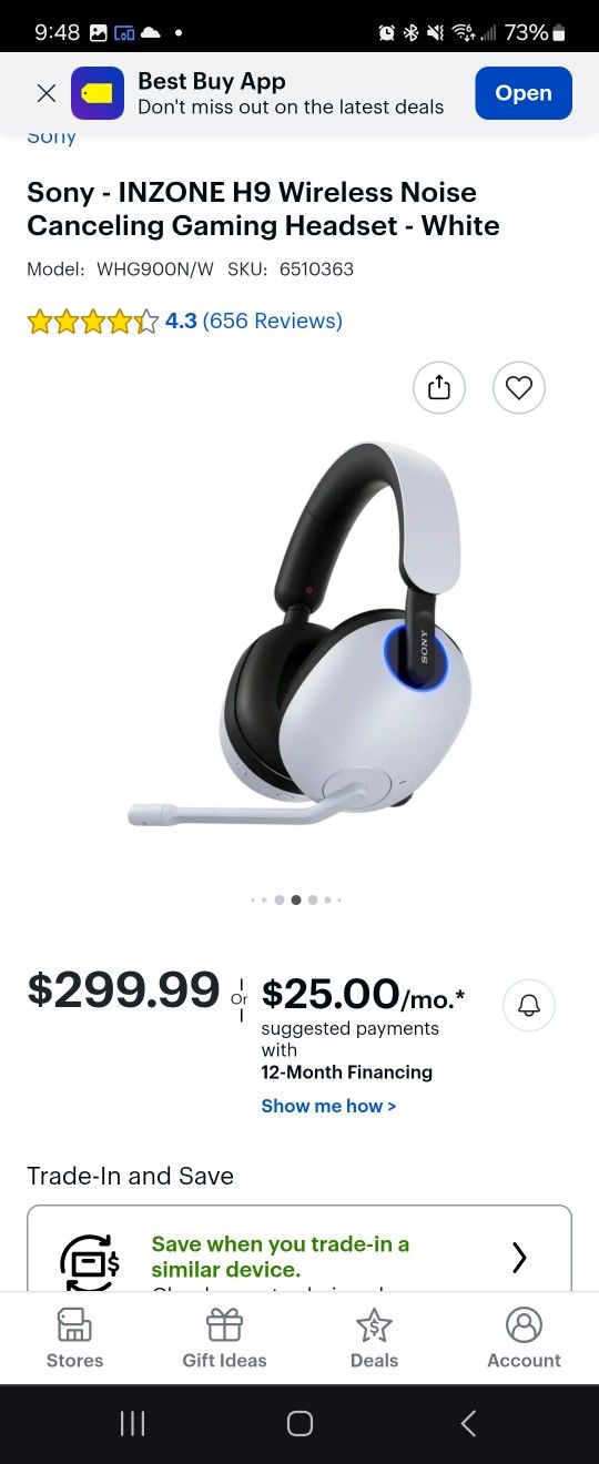 Sony WH-G900N INZONE H9 Wireless Noise Canceling Gaming Headset