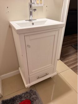 White Bathroom Vanity with Sink and Faucet Includes White Wall Mirror with Shelf