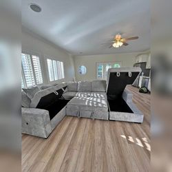 Gray Pull out sofa bed sleeper sofa corduroy fabric