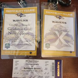 BENGALS/ RAVENS 11/06/05 TICKET STUB+ Gridiron Grill Passes(2) Includes Lanyards