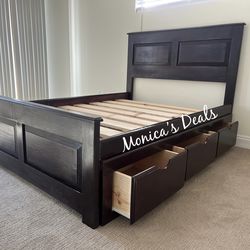 Queen Solid Wood Bed Frame With 3 Drawers $600
