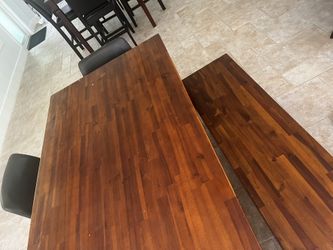 Wood Dining Room Table & Bench