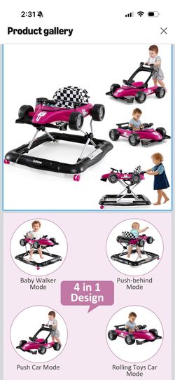 Pink Race Car Baby Walker