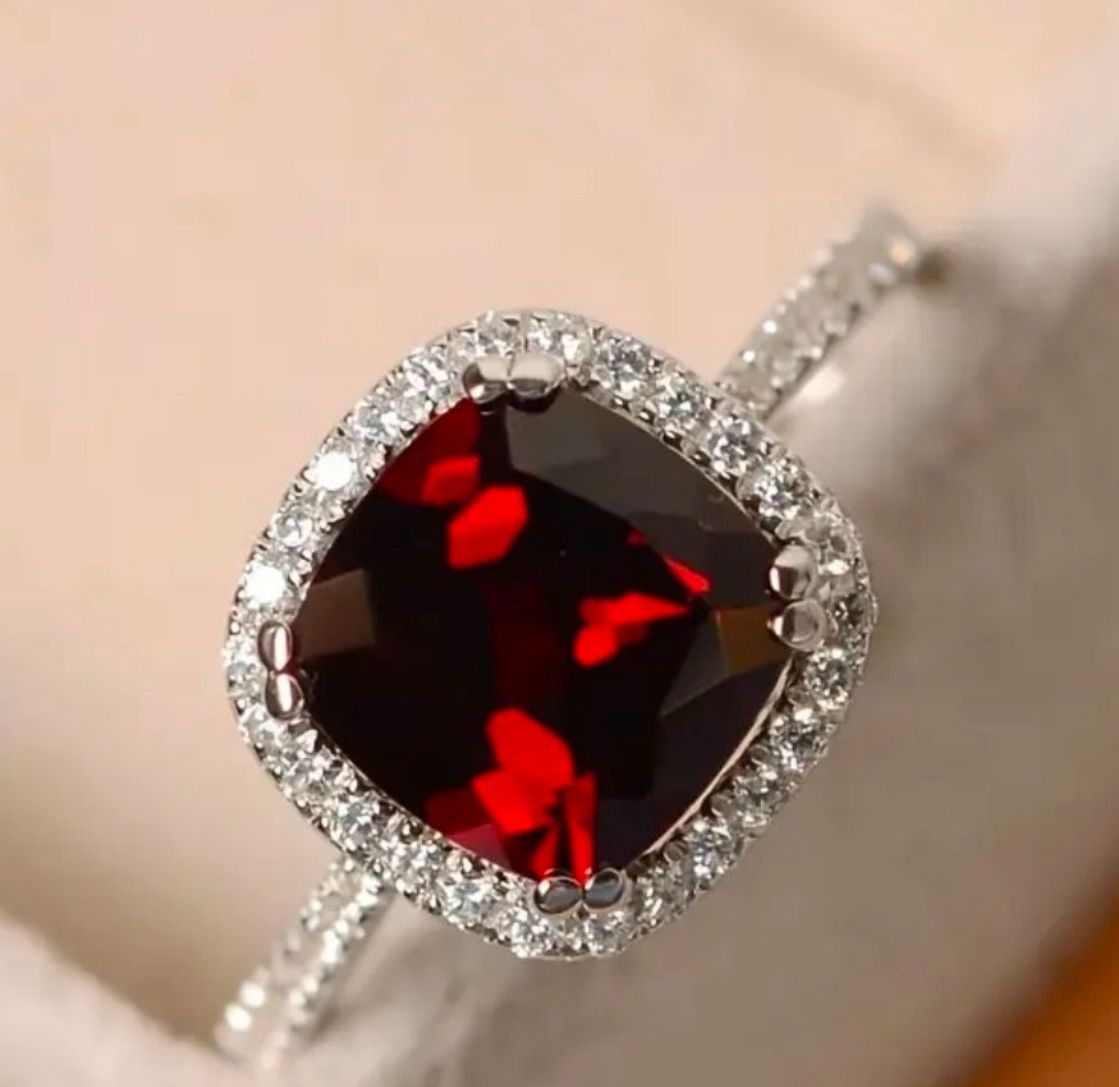 Size 6 5.10Ct Cushion Shape Red Moissonite & Diamond Engagement Ring 14K White Gold