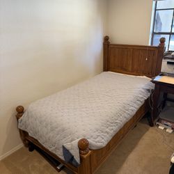 Wooden Twin Bed With Mattress And Box Spring 
