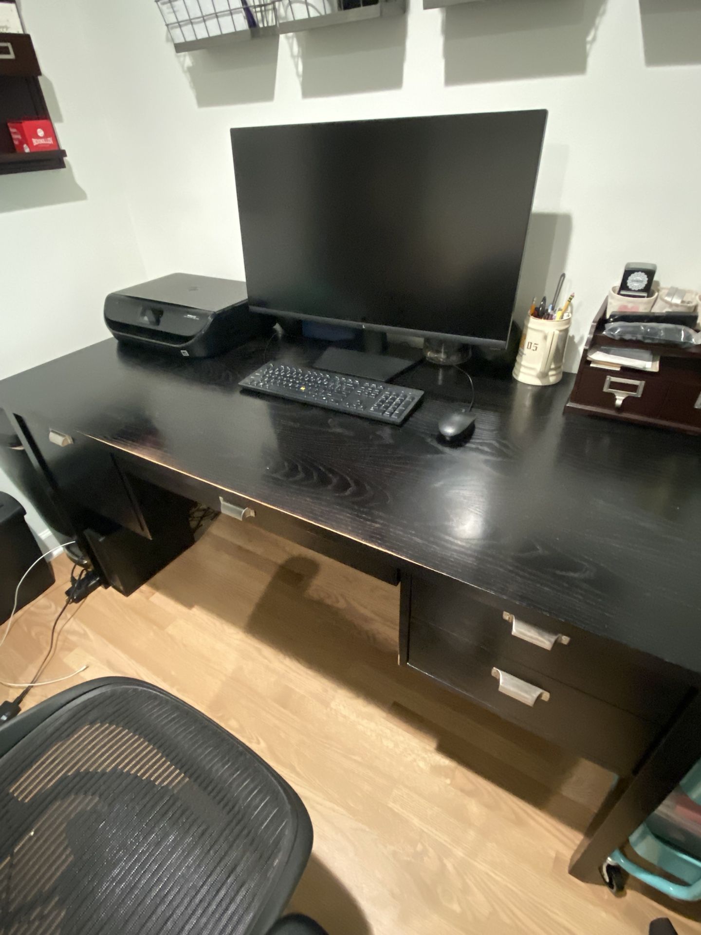 Large Crate and Barrel Black-Stained Wood Desk
