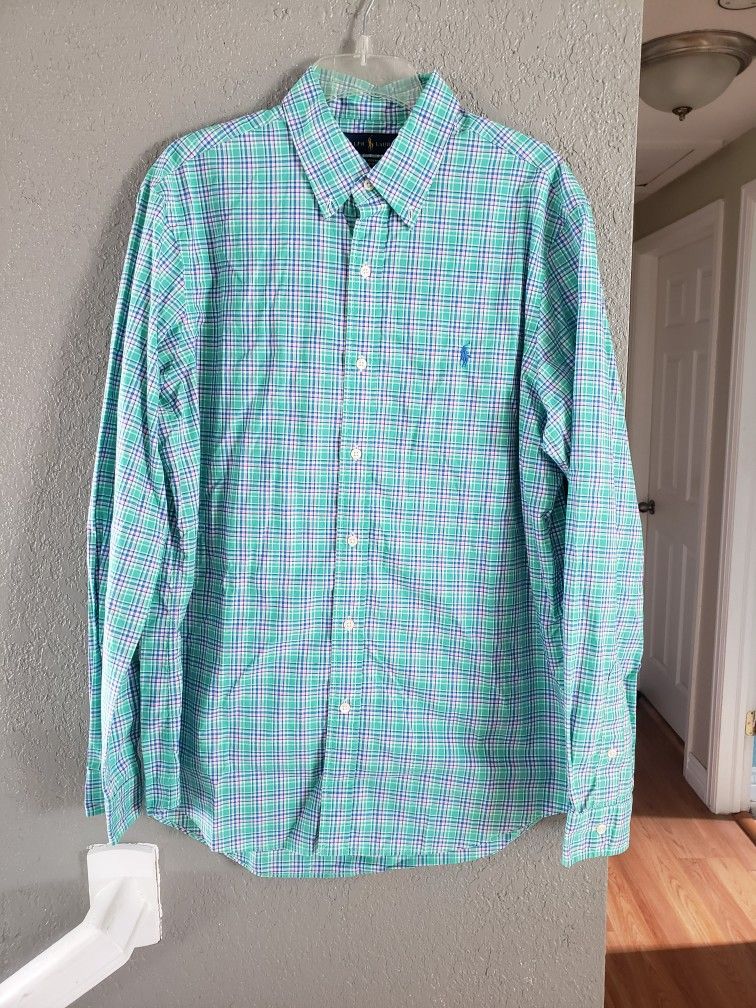  Ralph Lauren Dress Shirt LG 100%cotton  Stretch