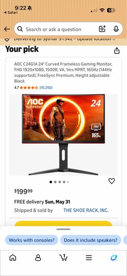 Aoc 24in 165 hz gaming monitor barely used