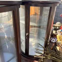 Vintage Curved Glass Display Cabinet / Curio Cabinet