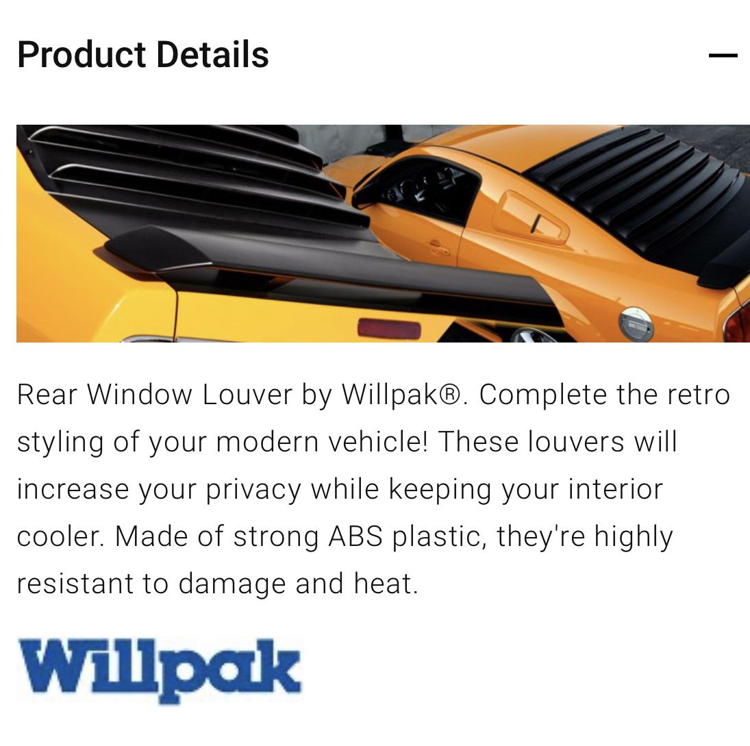 Willpak rear window Louver for Dodge Challenger 2008-2018