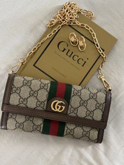 Authentic GUCCI GG Supreme Monogram Web Ophidia Wallet On Chain Crossbody Bag 