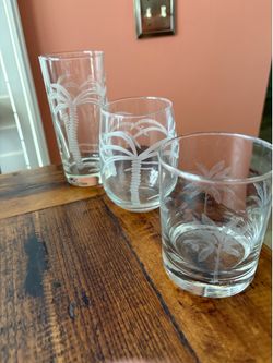 Etched palm glassware
