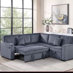 $530 Sectional With Pull Out Bed With Storage Plus USB Cup Holder