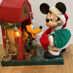 Santa’s Best Disney 19” Mickey & Pluto Barn Christmas Animated 1996 Vintage Work Well