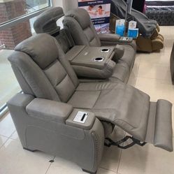 The Man-Den Gray Power Reclining Sofa,  Fast Delivery,  Finance Available 