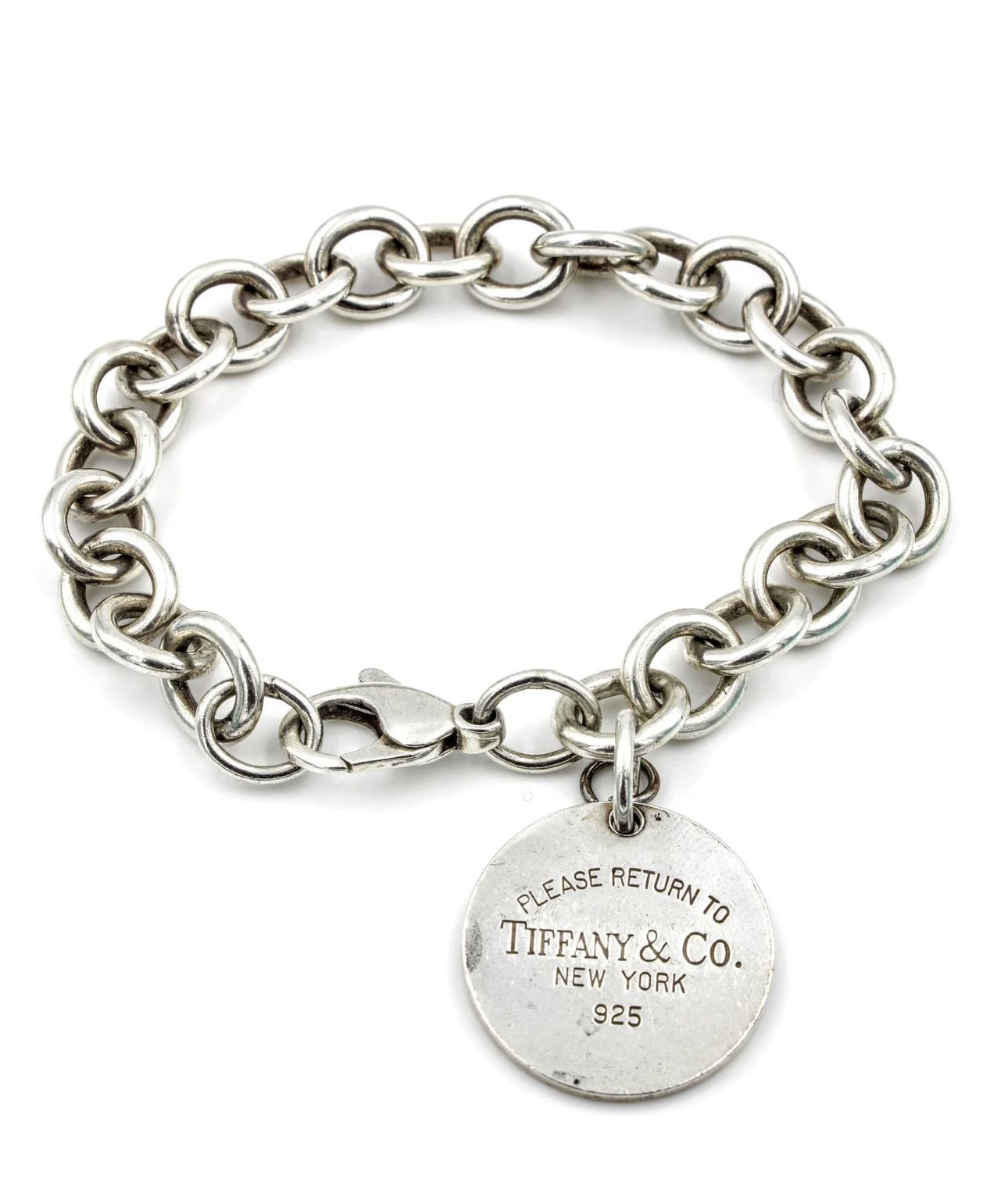 Large 8.5” Please Return to Tiffany Round Circle Tag Charm Bracelet AUTHENTIC