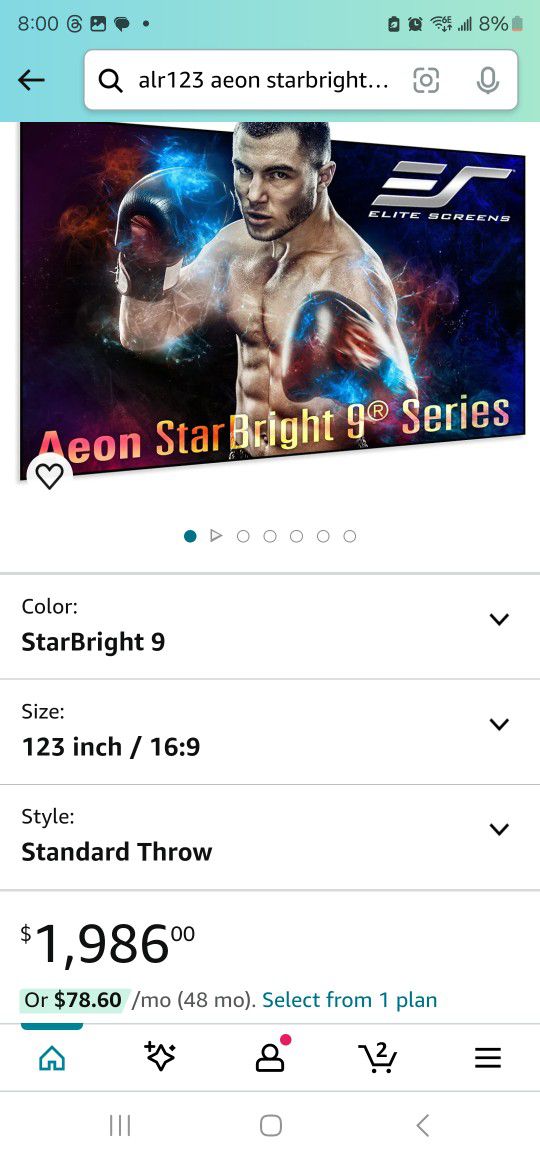 Aeon Starbright 9 elitescreens (Screen material only) brand new (sealed)