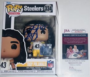 TROY POLAMALU SIGNED AUTOGRAPHED PITTSBURGH STEELERS FUNKO POP #334 JSA COA RARE