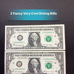 Fancy Very Cool Rating, Lot of 2, $1 Dollar Bills 