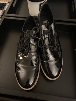 Eillen Fisher Platform Patent Leather Oxford Shoes Black 